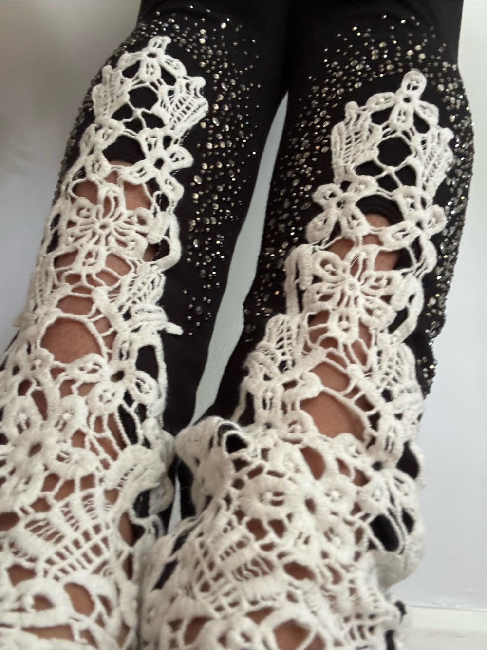 Black Women's Crochet-Detail Pull-On Pants - Picture 3 of 3